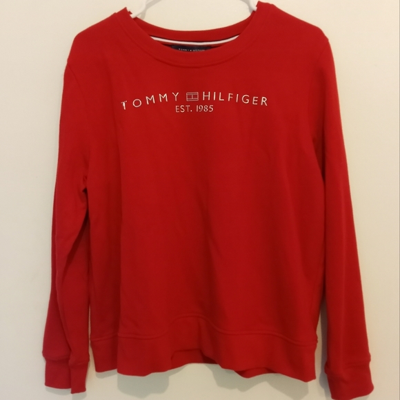 TOMMY HILFIGER Women`s Crewneck Sweatshirt FLAG LOGO 1 Fleece Sweatshirt Size L - Picture 1 of 6